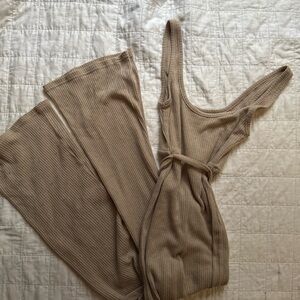 Princess Polly Ribbed Knit Jumpsuit in Taupe